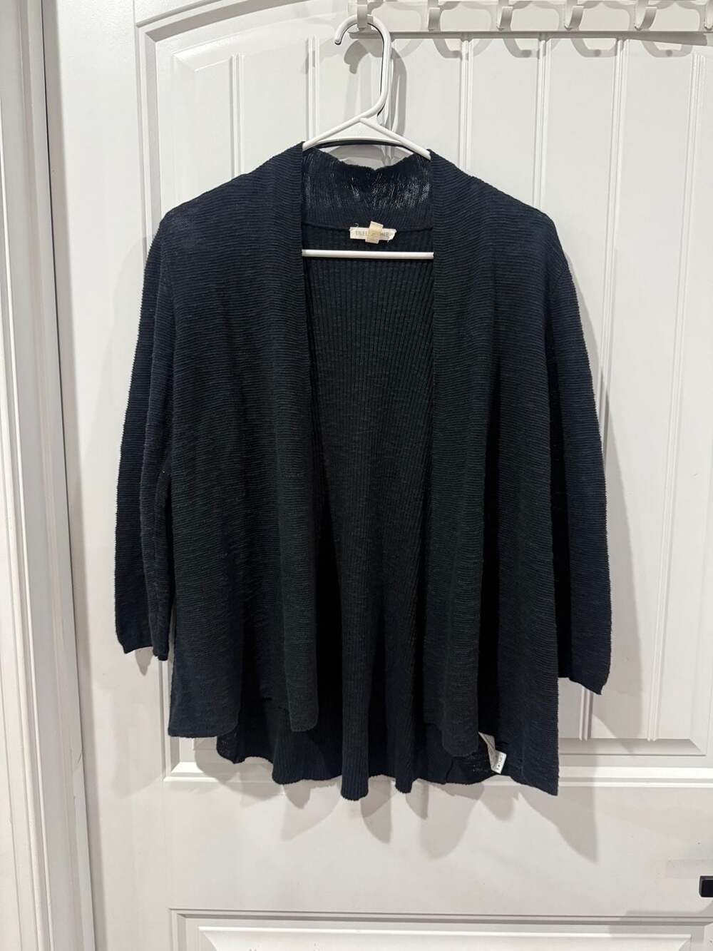 Eileen Fisher Organic Linen Cotton Open Cardigan Sweater S/P Navy Blue